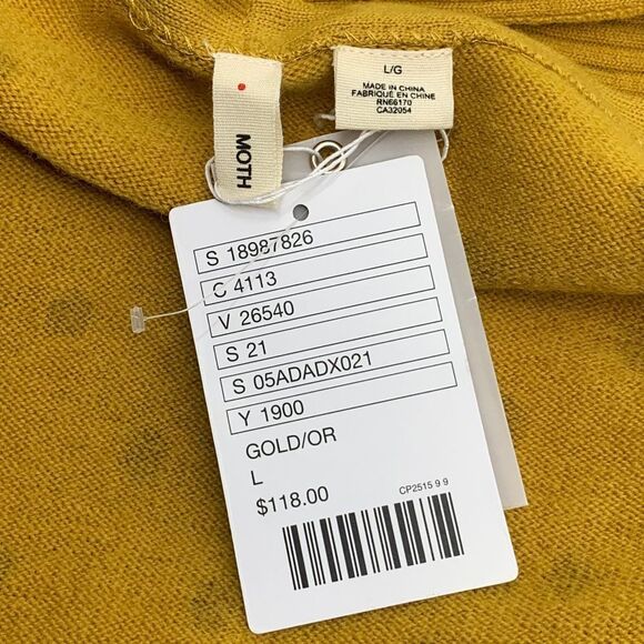 Anthropologie Moth Van Wrinkle Ruffle Neck Yellow Wool Polka Dot Cardigan Size L - Picture 7 of 12